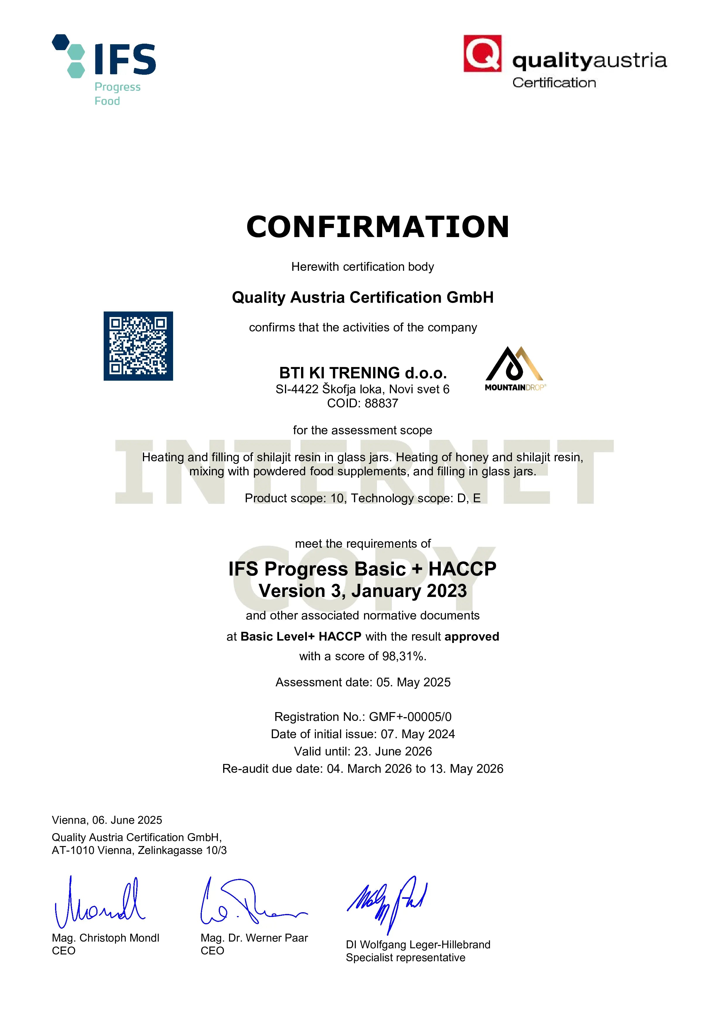 View certification document